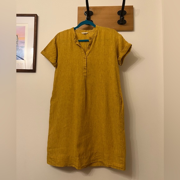 Washed Organic Linen Delave Mandarin Collar Shirtdress in Marigold, size xxs - Picture 1 of 7